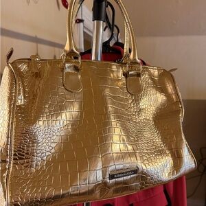 BCBGMAXAZRIA Metallic Gold Croc-Embossed Women's HandBag